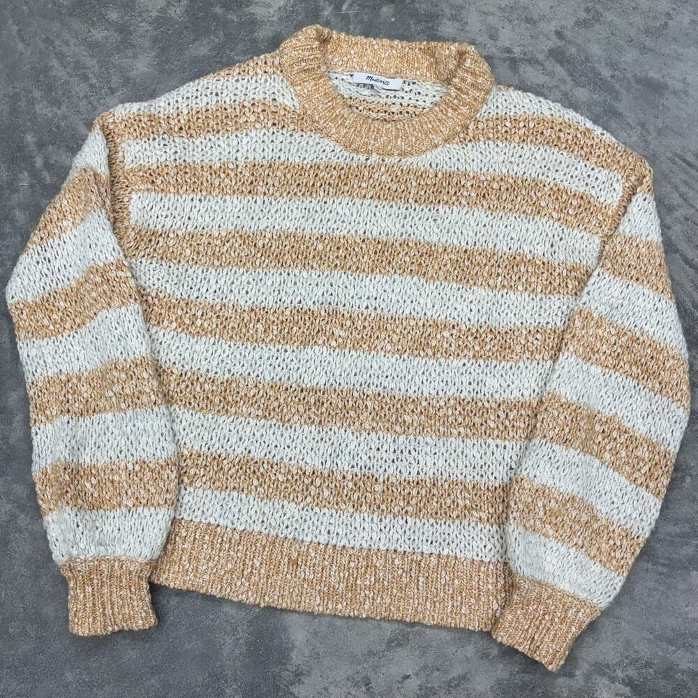 Madewell Baez Pullover Sweater XS Striped Orange Cream Knit Striped Long Sleeve - Picture 5 of 11